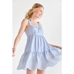 Francescas Mi Ami Dawn Embroidered Mini Swing Dress XL Boho Ruffle Tie Straps